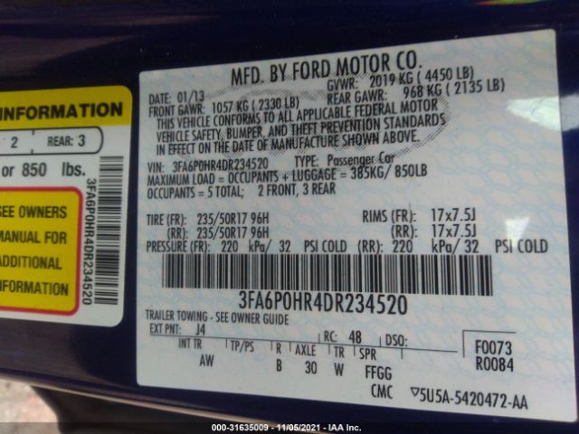 Photo 8 VIN: 3FA6P0HR4DR234520 - FORD FUSION 