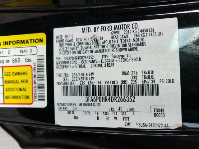 Photo 9 VIN: 3FA6P0HR4DR266352 - FORD FUSION SE 