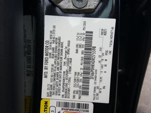 Photo 9 VIN: 3FA6P0HR4DR275598 - FORD FUSION SE 