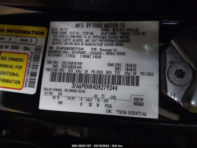 Photo 8 VIN: 3FA6P0HR4DR279344 - FORD FUSION 