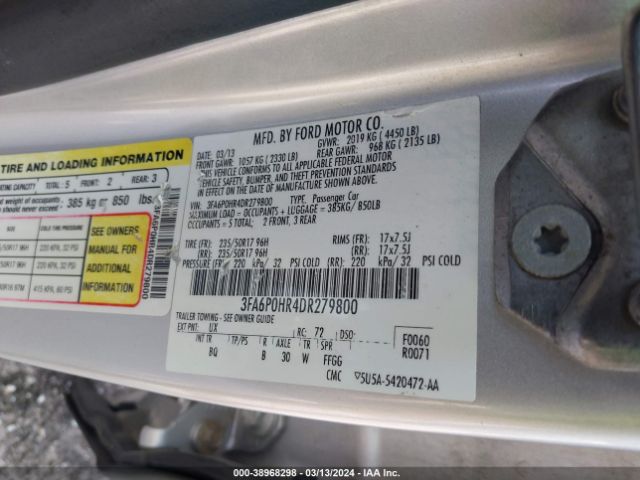 Photo 8 VIN: 3FA6P0HR4DR279800 - FORD FUSION 