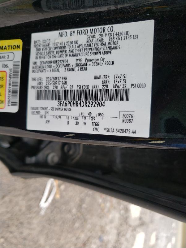 Photo 9 VIN: 3FA6P0HR4DR292904 - FORD FUSION SE 