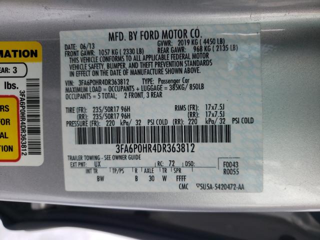 Photo 9 VIN: 3FA6P0HR4DR363812 - FORD FUSION SE 