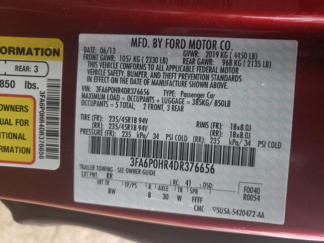 Photo 9 VIN: 3FA6P0HR4DR376656 - FORD FUSION SE 