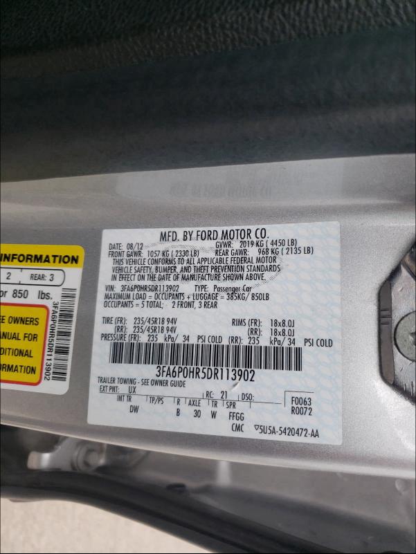 Photo 9 VIN: 3FA6P0HR5DR113902 - FORD FUSION SE 