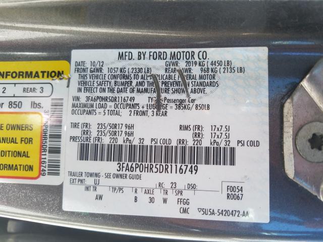 Photo 9 VIN: 3FA6P0HR5DR116749 - FORD FUSION SE 