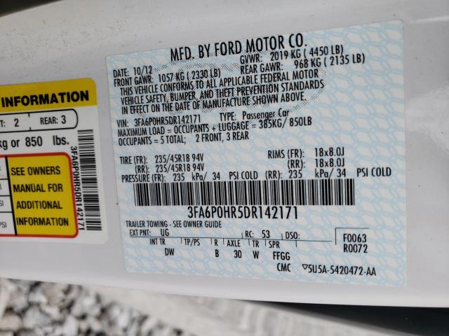 Photo 9 VIN: 3FA6P0HR5DR142171 - FORD FUSION SE 