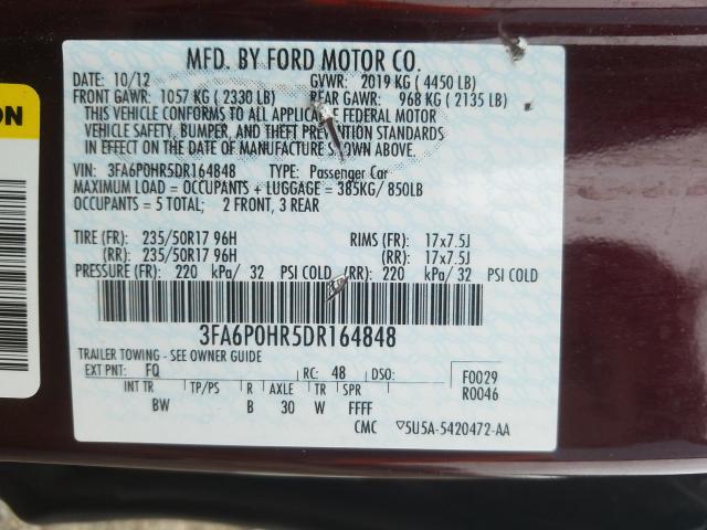 Photo 9 VIN: 3FA6P0HR5DR164848 - FORD FUSION SE 