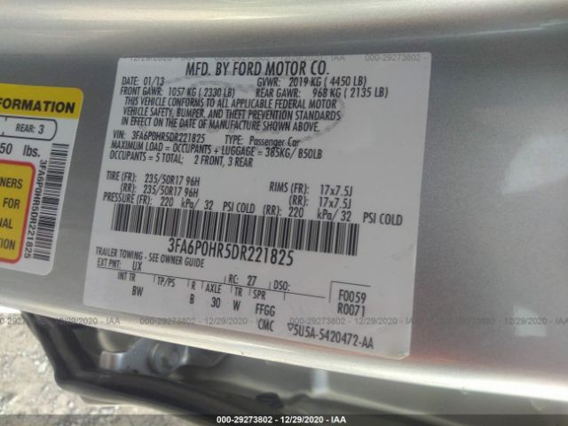 Photo 8 VIN: 3FA6P0HR5DR221825 - FORD FUSION 