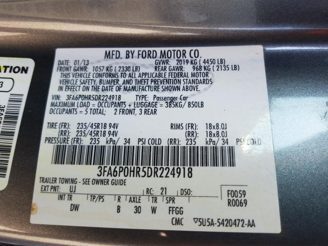 Photo 9 VIN: 3FA6P0HR5DR224918 - FORD FUSION SE 