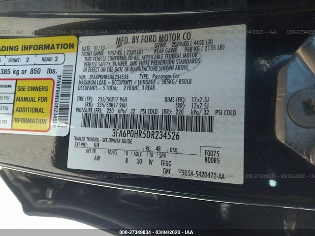 Photo 8 VIN: 3FA6P0HR5DR234526 - FORD FUSION 