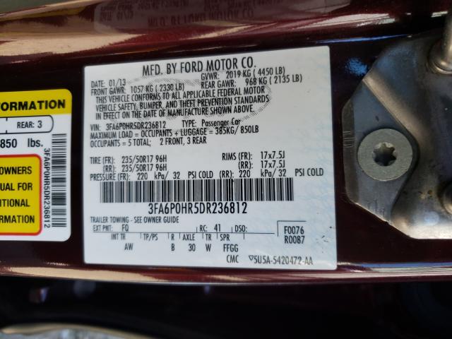 Photo 9 VIN: 3FA6P0HR5DR236812 - FORD FUSION SE 