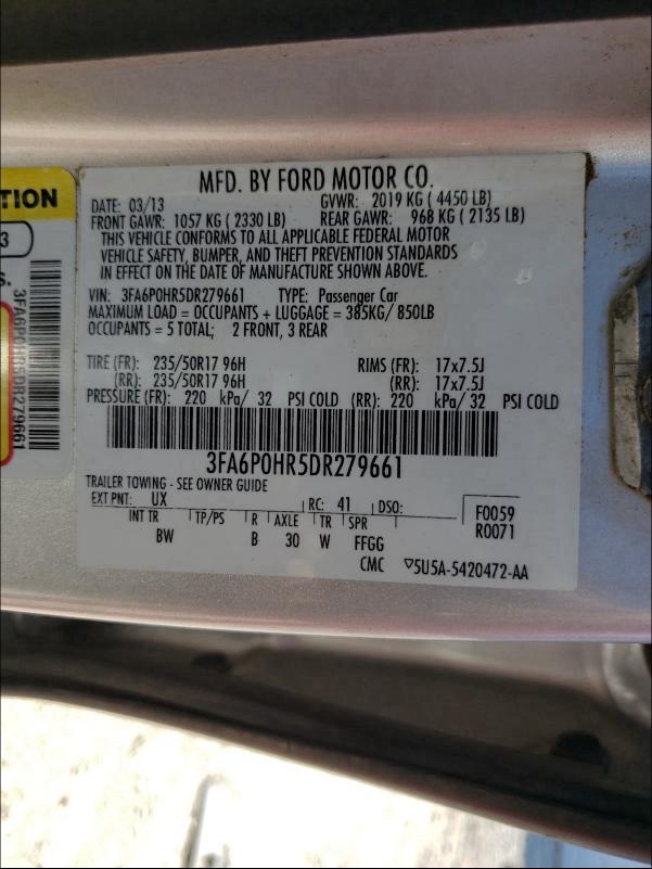 Photo 9 VIN: 3FA6P0HR5DR279661 - FORD FUSION SE 