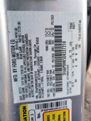 Photo 9 VIN: 3FA6P0HR5DR327210 - FORD FUSION SE 