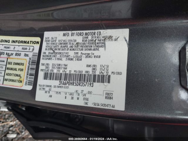 Photo 8 VIN: 3FA6P0HR5DR357193 - FORD FUSION 