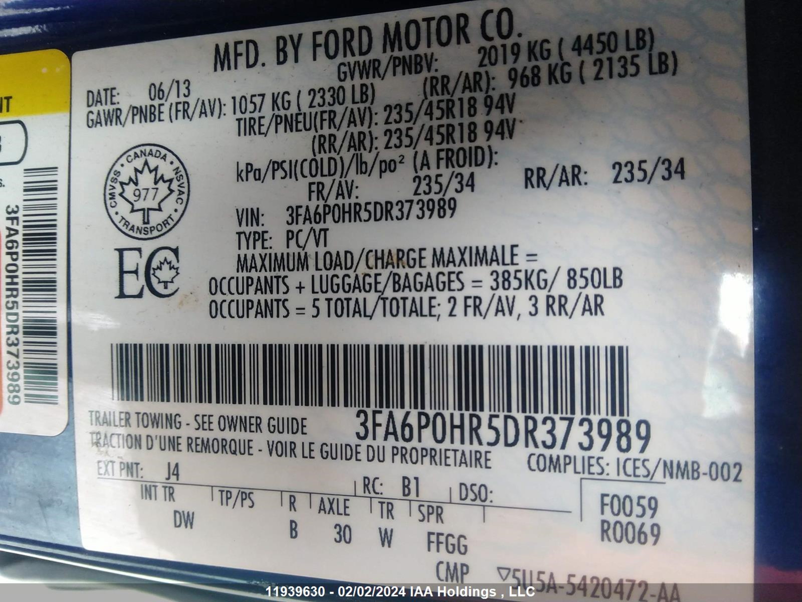 Photo 8 VIN: 3FA6P0HR5DR373989 - FORD FUSION 