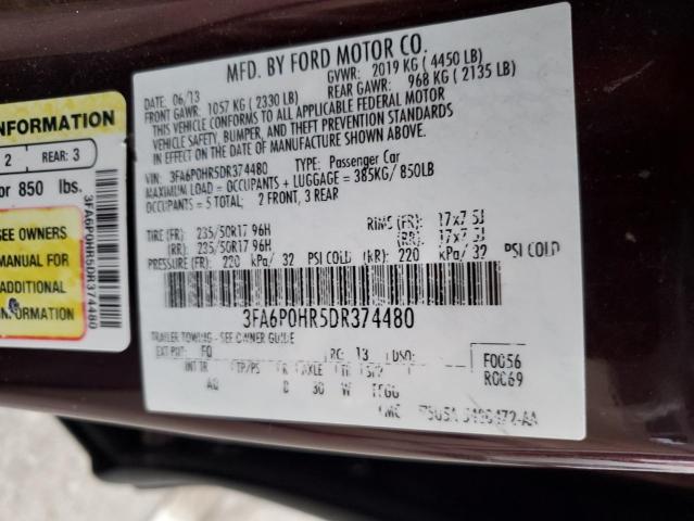 Photo 12 VIN: 3FA6P0HR5DR374480 - FORD FUSION 