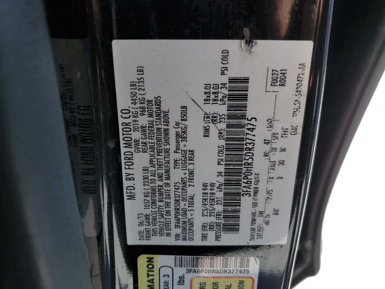 Photo 11 VIN: 3FA6P0HR5DR377475 - FORD FUSION 