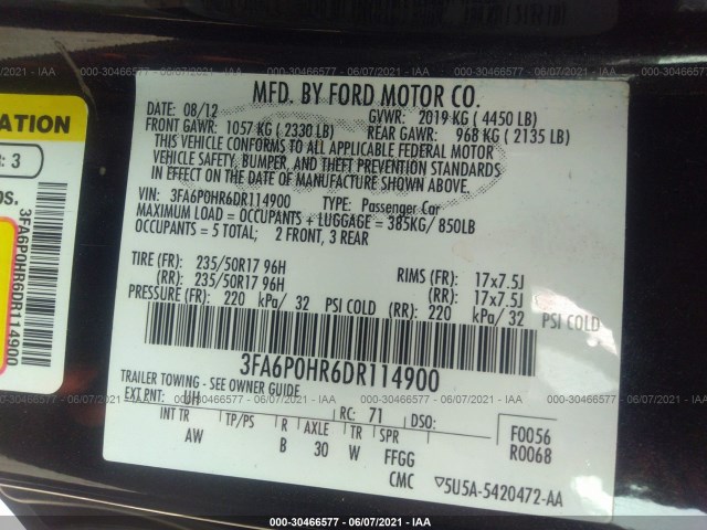 Photo 8 VIN: 3FA6P0HR6DR114900 - FORD FUSION 