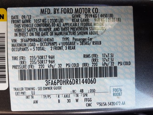 Photo 9 VIN: 3FA6P0HR6DR144060 - FORD FUSION SE 