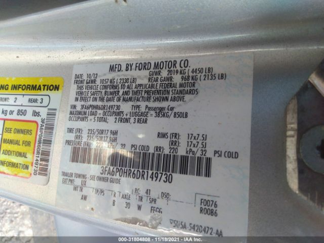 Photo 8 VIN: 3FA6P0HR6DR149730 - FORD FUSION 