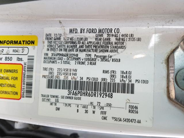 Photo 9 VIN: 3FA6P0HR6DR192948 - FORD FUSION SE 