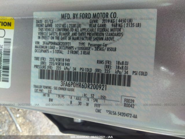 Photo 8 VIN: 3FA6P0HR6DR200921 - FORD FUSION 