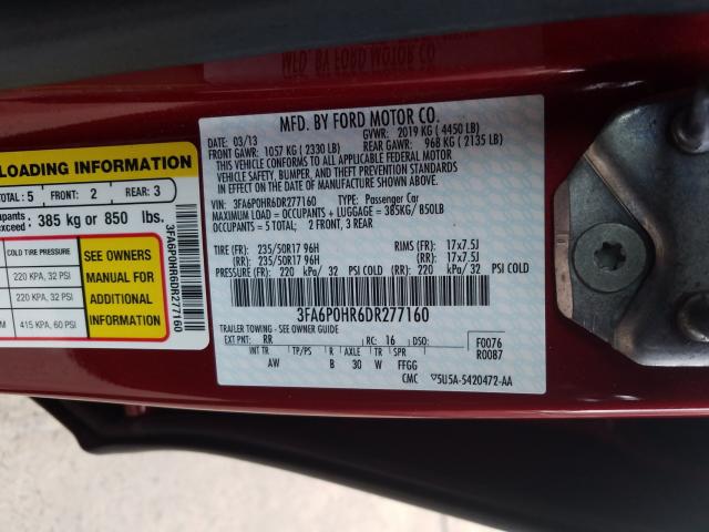 Photo 9 VIN: 3FA6P0HR6DR277160 - FORD FUSION SE 