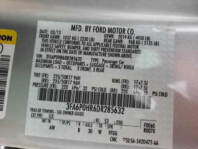 Photo 9 VIN: 3FA6P0HR6DR285632 - FORD FUSION SE 