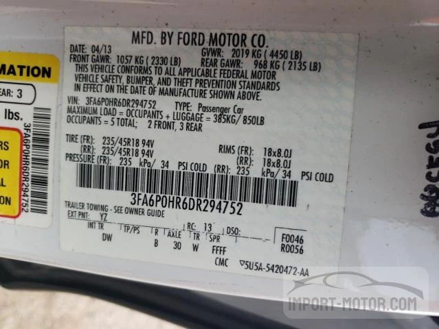 Photo 11 VIN: 3FA6P0HR6DR294752 - FORD FUSION 