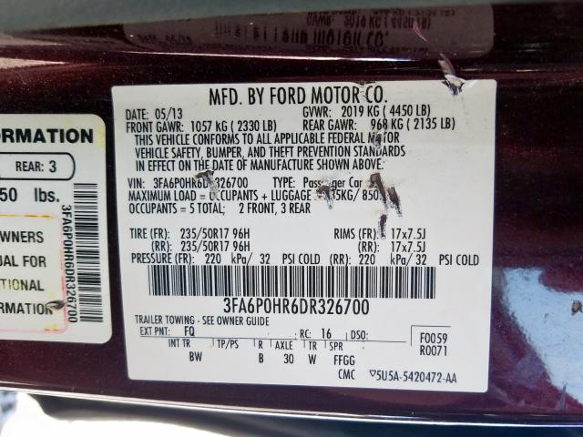 Photo 9 VIN: 3FA6P0HR6DR326700 - FORD FUSION SE 