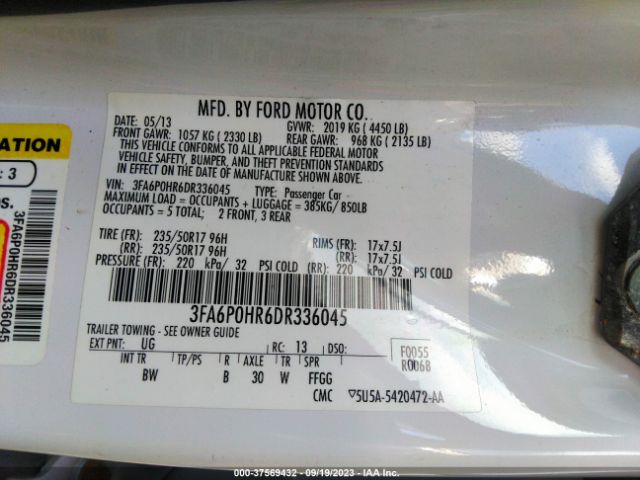 Photo 8 VIN: 3FA6P0HR6DR336045 - FORD FUSION 