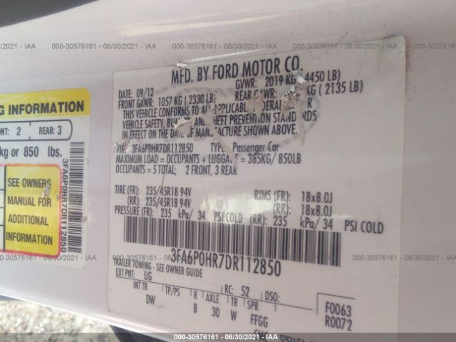 Photo 8 VIN: 3FA6P0HR7DR112850 - FORD FUSION 