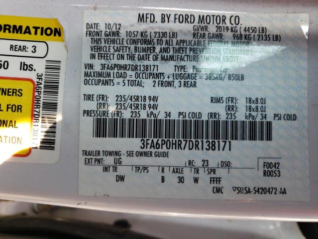 Photo 9 VIN: 3FA6P0HR7DR138171 - FORD FUSION SE 