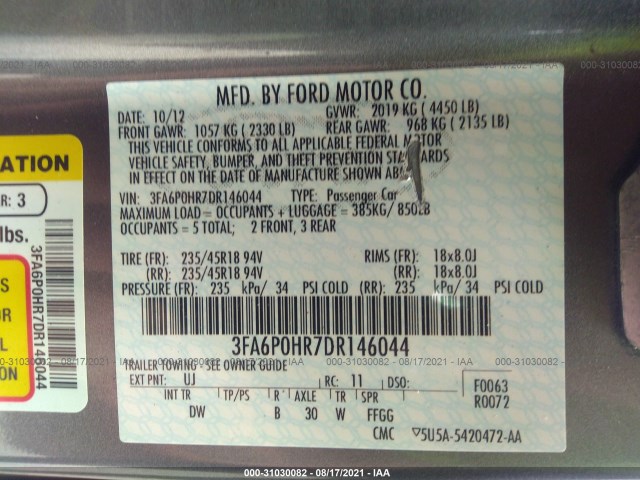 Photo 8 VIN: 3FA6P0HR7DR146044 - FORD FUSION 