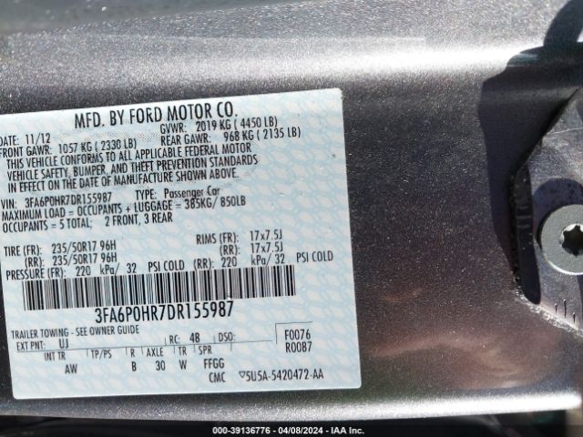 Photo 8 VIN: 3FA6P0HR7DR155987 - FORD FUSION 