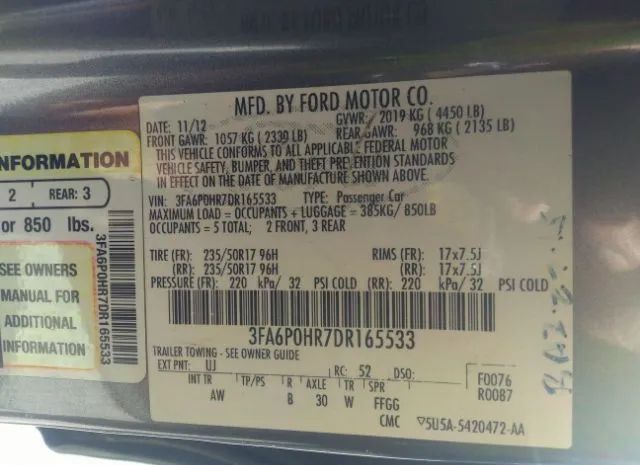 Photo 8 VIN: 3FA6P0HR7DR165533 - FORD FUSION 