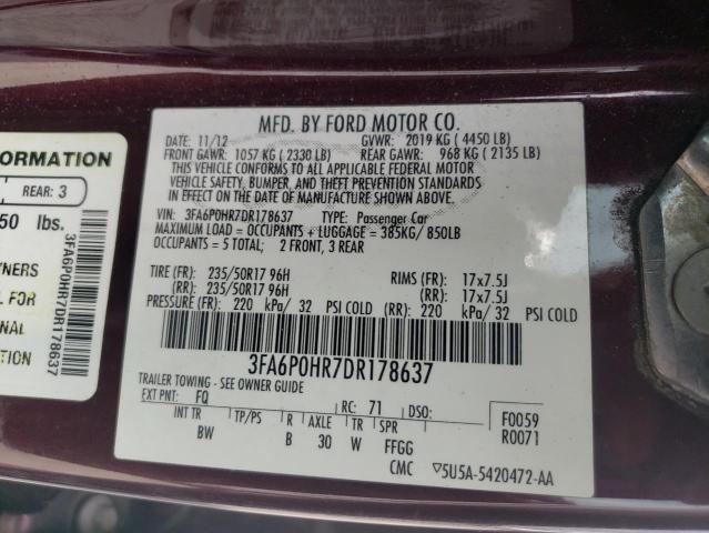 Photo 11 VIN: 3FA6P0HR7DR178637 - FORD FUSION 