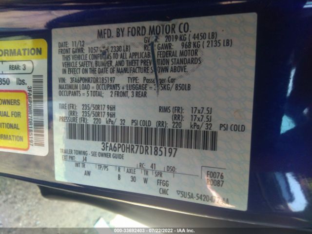 Photo 8 VIN: 3FA6P0HR7DR185197 - FORD FUSION 