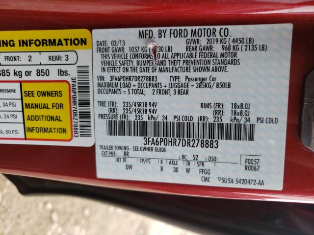 Photo 9 VIN: 3FA6P0HR7DR278883 - FORD FUSION 