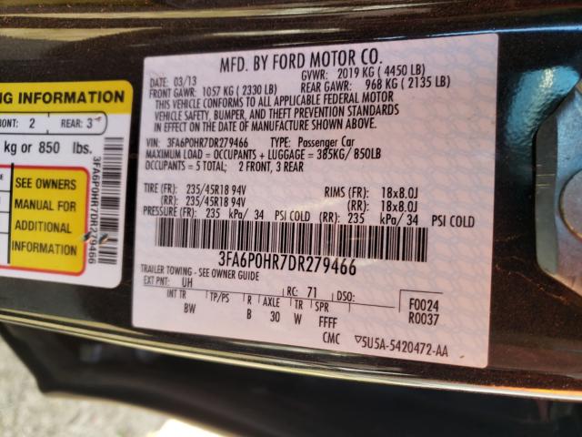 Photo 9 VIN: 3FA6P0HR7DR279466 - FORD FUSION SE 