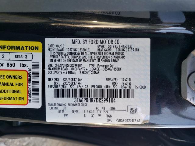 Photo 9 VIN: 3FA6P0HR7DR299104 - FORD FUSION SE 