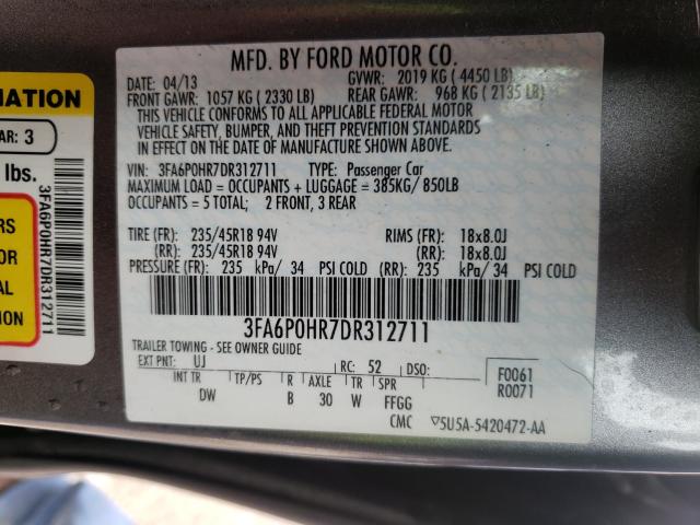 Photo 9 VIN: 3FA6P0HR7DR312711 - FORD FUSION SE 