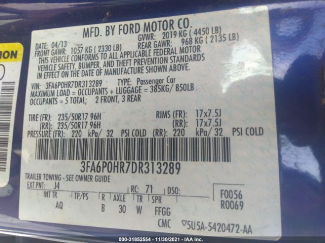 Photo 8 VIN: 3FA6P0HR7DR313289 - FORD FUSION 