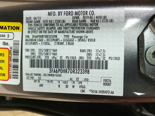 Photo 9 VIN: 3FA6P0HR7DR323398 - FORD FUSION SE 