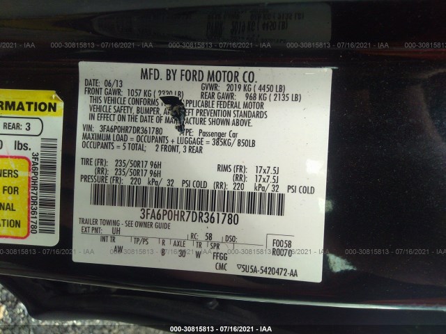 Photo 8 VIN: 3FA6P0HR7DR361780 - FORD FUSION 