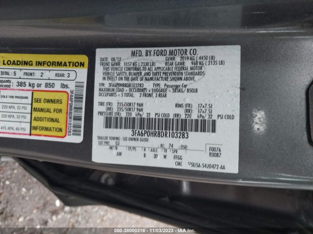 Photo 8 VIN: 3FA6P0HR8DR103283 - FORD FUSION 