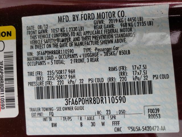 Photo 9 VIN: 3FA6P0HR8DR110590 - FORD FUSION SE 