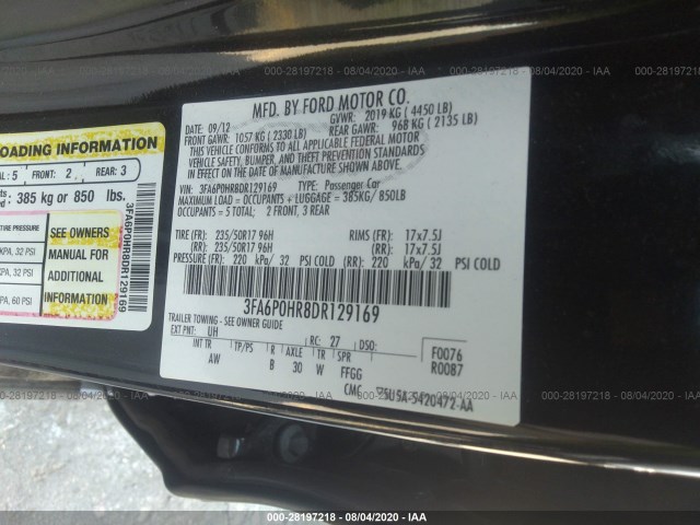 Photo 8 VIN: 3FA6P0HR8DR129169 - FORD FUSION 