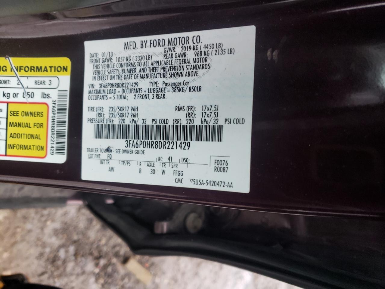 Photo 11 VIN: 3FA6P0HR8DR221429 - FORD FUSION 